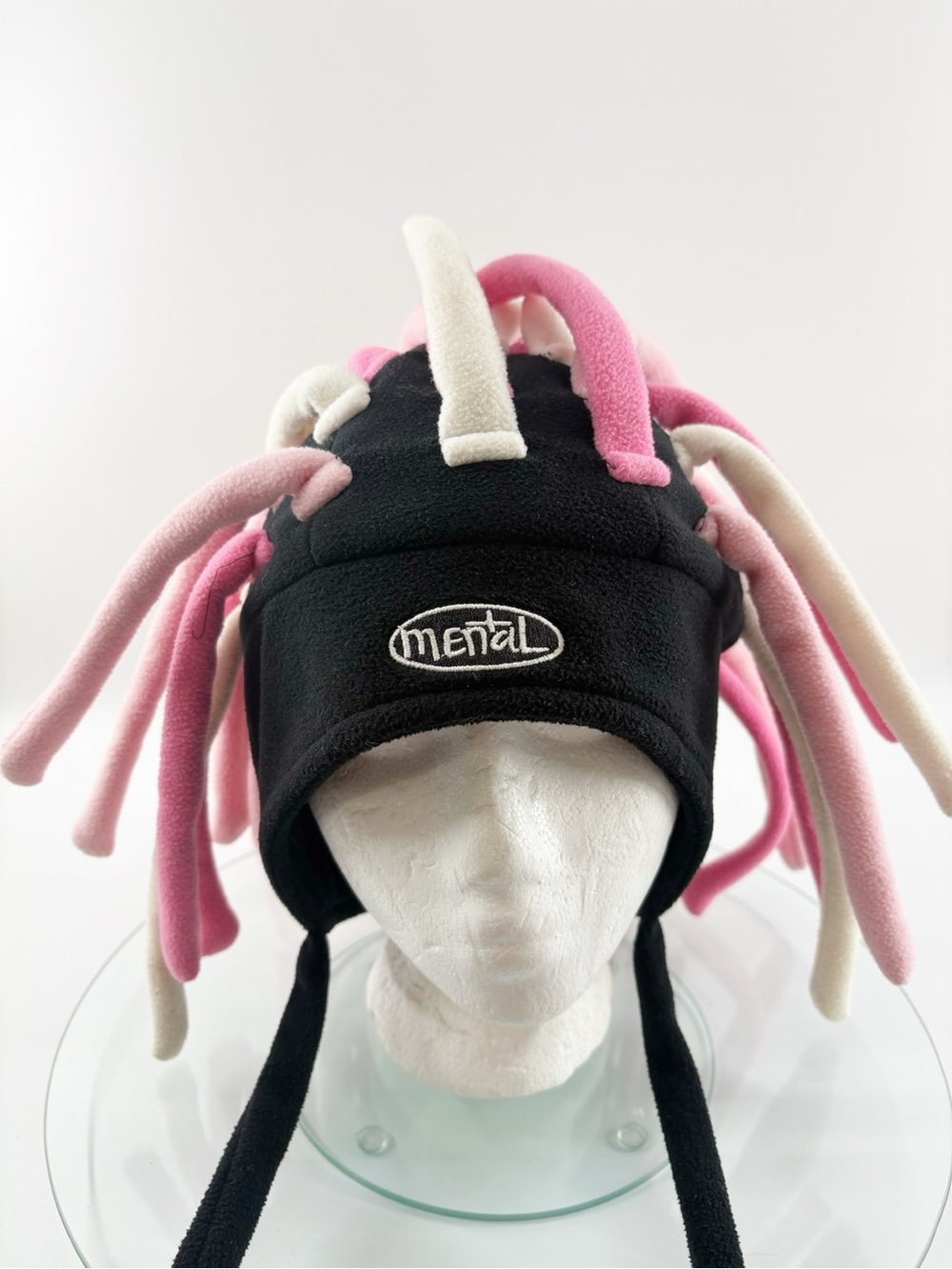 Mental Headgear Dreads Fleece Beanie Hat Pink Black Y2K Snowboard Vintage OS
